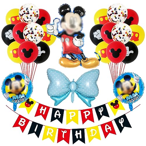 LGQHCE Mickey Party Supplies, 31 PCS Geburtstag Dekorationen Happy Birthday Banner Latex Mickey Ballons Cake Topper für Deko Geburtstag Party Kindergeburtstage, Mottopartys von LGQHCE