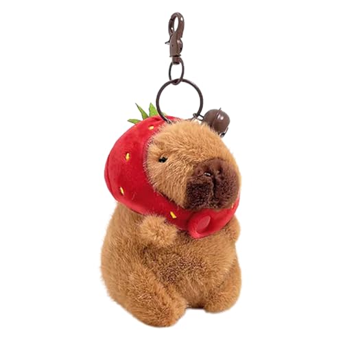 LGWJHCY Capybara-Plüsch-Schlüsselanhänger, Anhänger Spielzeug Dekoration, Erdbeerhut, Realistische Capybara-Kuscheltiere, Capybara-Anhänger für Rucksack, Geburtstagsgeschenk.（Erdbeere） von LGWJHCY