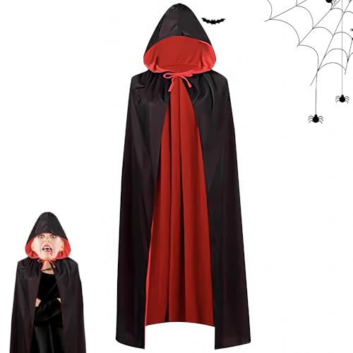 LGWJHCY Halloween Doppelseitig Vampir Cape, Schwarz Rot Doppelseitig Kapuzenumhang, Fasching Karneval Hexe Umhang, Vampirumhang Umhang für Kinder Cosplay Party Halloween Karneval von LGWJHCY