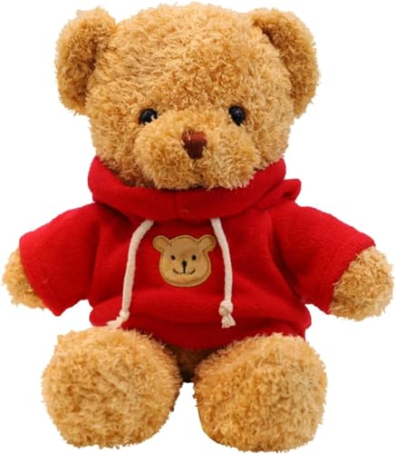 LGWJHCY Teddy Bear Plush Toy,30 cm Teddy Bear Soft Fur Teddy Bear with Hood Paw Print Plush Toy Cuddly Toy Gift (Red) von LGWJHCY