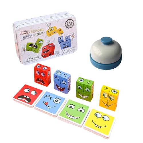 LGWJHCY Wooden Cube Puzzle, Expression Toy, Interactive Puzzle Games, Wooden Cube Game, Puzzle Building Cube, Family Game with Bell von LGWJHCY