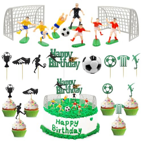 23 Stück Tortendeko Fussball, Tortenaufleger Fussball Deko, Fussball Party Tortenaufleger, Fussball Cupcake Topper, Fussball Torten Deko Figuren, Fußball Kuchen Deko für Junge Kinder von LGZIN