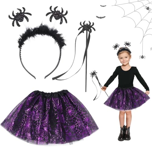 LGZIN Hexenkostüm Mädchen, Halloween Hexenrock Kinder, Hexen Verkleidung Set mit Tutu Rock, Haarreif und Zauberstab, Halloween Hexenkostüm, Hexenkleid Mädchen Kinder für Karneval Halloween Cosplay von LGZIN