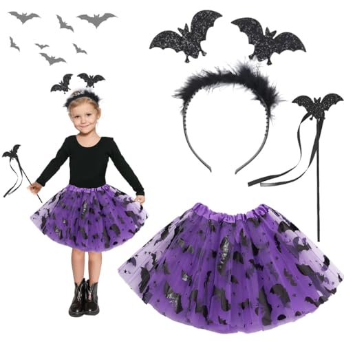 LGZIN Hexenkostüm Mädchen, Halloween Hexenrock Kinder, Hexen Verkleidung Set mit Tutu Rock, Haarreif und Zauberstab, Halloween Hexenkostüm, Hexenkleid Mädchen Kinder für Karneval Halloween Cosplay von LGZIN