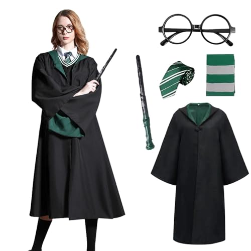 LGZIN Zauberer Cosplay Kostüm, 5Pcs Magier Robe Kostüm für Erwachsene, Zauberer Outfit Set mit Umhang, Zauberstab, Krawatte, Schal und Brille, Wizard Costume Erwachsene für Karneval, Halloween von LGZIN