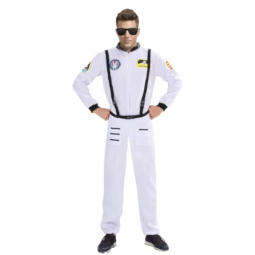 LGZIN Astronaut Kostüm Herren, Astronaut Raumfahrer Kostüm, Space Weltall Kostüm Herren, Spaceman Overall Outfit mit Gürtel, Weltall Raumfahrer Anzug Erwachsene für Karneval Halloween Mottoparty von LGZIN