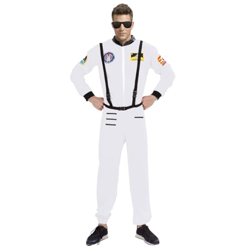 LGZIN Astronaut Kostüm Herren, Astronaut Raumfahrer Kostüm, Space Weltall Kostüm Herren, Spaceman Overall Outfit mit Gürtel, Weltall Raumfahrer Anzug Erwachsene für Karneval Halloween Mottoparty von LGZIN