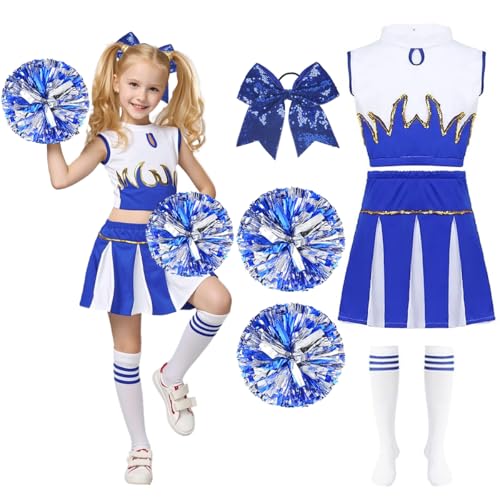 LGZIN Cheerleader Kostüm Kinder, Cheerleading Kleid, Cheer Uniformen, Crop Tops, Rock, Pompons, Socken und Haarzubehör, Cheerleadering Outfit Mädchen, Kinder Cheer Outfit für Karneval, Mottoparty-140 von LGZIN