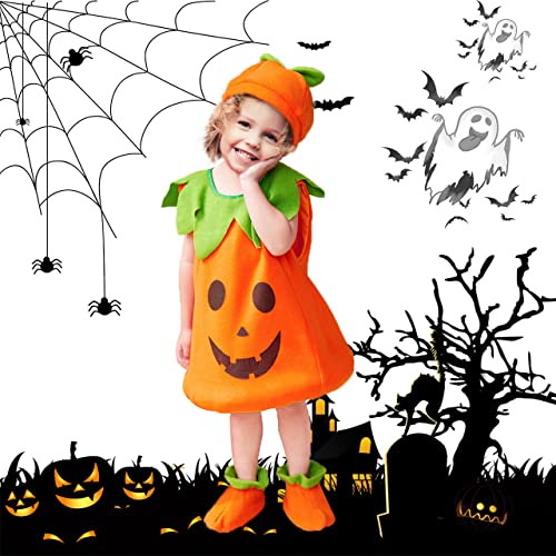 LGZIN Halloween Kürbis Kostüm, Halloween Kostüm Kinder, Kürbis-Kostüm Kinder für Halloween, Kürbis Faschingskostüme, Kürbis-Kleidung + Hut + Schuhe, für Pumpkin Halloween Cosplay Party Kleidung von LGZIN