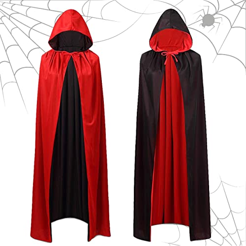 LGZIN Halloween Vampir Umhang, Erwachsene Vampir Kostüm, Schwarz Rot umhang, Umhang mit Kapuze, Halloween Umhang, Vampir Cosplay Cape, für Halloween Karneval Cosplay Party Kostüm, 140cm von LGZIN