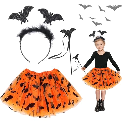 LGZIN Hexenkostüm Mädchen, Halloween Hexenrock Kinder, Hexen Verkleidung Set mit Tutu Rock, Haarreif und Zauberstab, Halloween Hexenkostüm, Hexenkleid Mädchen Kinder für Karneval Halloween Cosplay von LGZIN