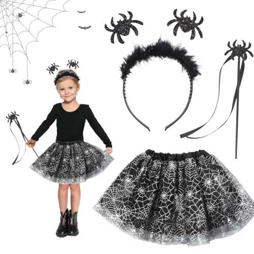 LGZIN Hexenkostüm Mädchen, Halloween Hexenrock Kinder, Hexen Verkleidung Set mit Tutu Rock, Haarreif und Zauberstab, Halloween Hexenkostüm, Hexenkleid Mädchen Kinder für Karneval Halloween Cosplay von LGZIN