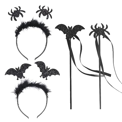 LGZIN Karneval Haarreif mit Zauberstab, Fledermaus Haarreif, Spinne Haarreifen, Fledermaus Accessoires, Karneval Spinne Haarband, Fledermaus Ohren mit Glitzereffekt für Karneval, Halloween von LGZIN