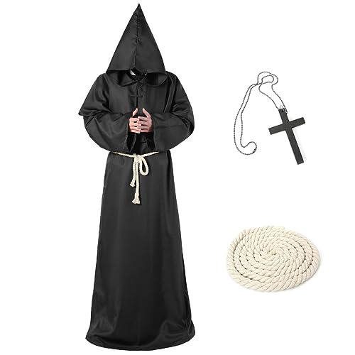 LGZIN Mönch Robe Kostüm, Priester Robe Kostüm, Mittelalterliche Robe mit Kapuze, Priester Gewand Kostüm mit Kapuze, Mittelalterliche Kapuze Renaissance Robe für Mottoparty, Halloween, Karneval (S) von LGZIN