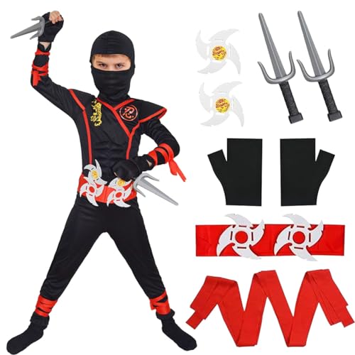 LGZIN Ninja Kostüm Kinder, Jungen Ninja Cosplay Set, Ninja Kostüm Anzug, Kinder Cosplay Ninja Kostüm, Ninja Kostüm Junge & Mädchen für Halloween Karneval Cosplay, Ninja Ankleiden Rollenspiel Outfit von LGZIN