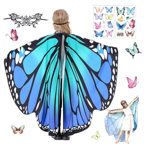 LGZIN Schmetterlingsflügel Kinder, Schmetterling Kostüm Kinder, Schmetterling Sling Umhang mit Maske und Schmetterlingsaufkleber, Schmetterling Flügel Kostüm für Halloween Karneval Cosplay von LGZIN