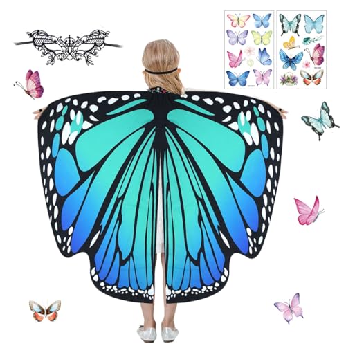 Schmetterlingsflügel Kinder, Schmetterling Sling Umhang für Kinder, Schmetterling Umhänge Flügel mit Maske und Schmetterlingsaufkleber, Schmetterling Flügel Kostüm für Halloween Karneval Cosplay von LGZIN