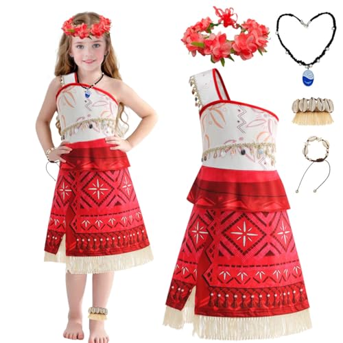 LGZIN Vaiana Kostüm Mädchen, Vaiana Kostüm Kinder, Vaiana Prinzessin Kleid mit Halskette, Kronengirlande, Armbänder und Fußkettchen, Vaiana Verkleidung Outfit, Vaiana Cosplay Kleidung für Karneval von LGZIN