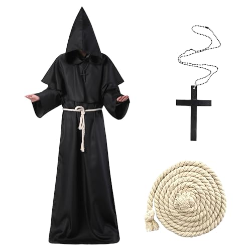 Mönch Robe Kostüm, Priester Robe Kostüm, Mönch Priester Gewand Kostüm mit Kapuze, Mittelalterliche Renaissance Robe, Halloween Mönch Robe, Priester Kostüm Herren für Mottoparty, Halloween, Karneval(M) von LGZIN