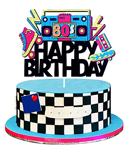 80er Jahre Throwback Happy Birthday Cake Topper – Hip Hop Stars Totally 1980s Party Cake Supplies – 80's Decade Throwback Party Dekorationen von LHCING