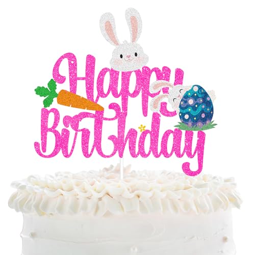 Bunny Happy Easter Cake Topper - Happy Spring Glitter Rabbit Cake Topper - Favors Easter Holiday Party - Bunny Happy Birthday Party Dekoration von LHCING