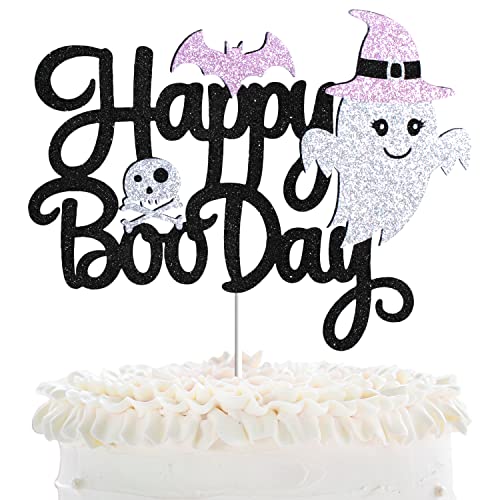 Happy Boo Day Halloween-Kuchendekoration – Halloween-Babyparty, gruseliger kleiner Boo, rosa Glitzer-Kuchenaufsatz – Cartoon-rosa Halloween-Dekoration für Mädchen von LHCING