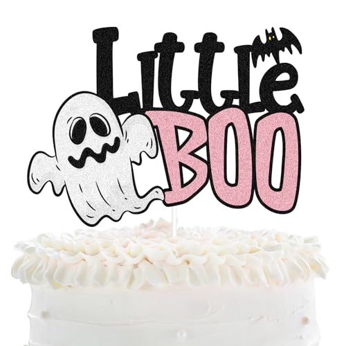 Little Boo Halloween-Tortenaufsatz – Halloween-Babyparty, gruselig, Happy Boo Day, rosa Glitzer-Geist-Kuchendekoration – Cartoon-Rosa, Halloween-Dekoration für Mädchen von LHCING