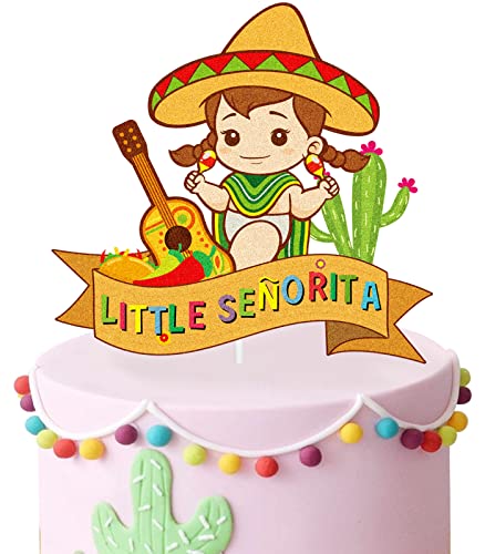 Little Uno Senorita Birthday Cake Topper - Girl Baby Shower - Gender Reveal Baby Senoria On Her Way - Gold Glitter Sombrer. von LHCING