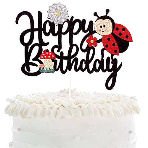 Marienkäfer Happy Birthaday Tortenaufsatz – Baby Shower Little Ladybug Spring Daisy Cake Topper – Marienkäfer Party Dekorationen für den 1. Geburtstag Mädchen von LHCING