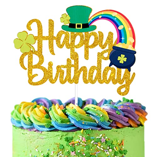 St. Patrick's Day Happy Birthday Tortenaufsatz – Grün Glitzer Kleeblatt Glückskobold Kuchen Topper – Irisches Kleeblatt Party St. Patrick's Day Party Dekoration von LHCING