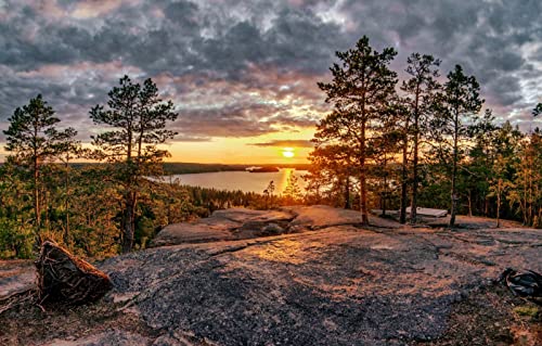 LHJOYSP Panorama Puzzle 1000 Teile,Schönheit der natürlichen Landschaft,Wald,Sonnenuntergang,See,Finnland,See,75x50cm von LHJOYSP