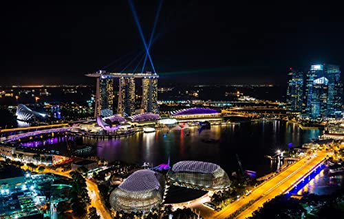 LHJOYSP Puzzle 1000 Teile Weltkarte Stadt Meer Küste BAU Straße Singapur Brücke Metropole Rampenlicht Marina Bay Sands 75x50cm von LHJOYSPSP
