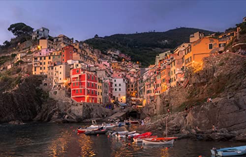 LHJOYSP Spiel mädchen 3D Puzzle 1000 Teile Stadt Meer Sonnenuntergang Felsen Bootssteg Riomaggiore Italien 75x50cm von LHJOYSPSP