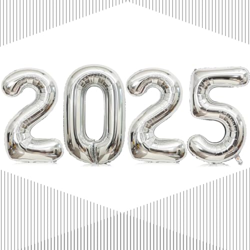 2025 Luftballons, 40,6 cm Silber 2025 Zahlenballons, 2025 Silberballons, 2025 Silvester Silberballons für Silvester Partyzubehör 2025, Neujahr 2025, Weihnachten, Abschlussfeiern Dekorationen von LHOAVWE