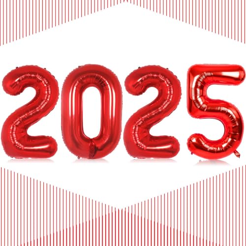 2025 Luftballons, 40,6 cm rote Zahlenballons 2025, rote Luftballons, 2025 Frohes neues Jahr, rote Luftballons für Silvester, Partyzubehör 2025, Neujahrsdekorationen 2025, Weihnachten, von LHOAVWE