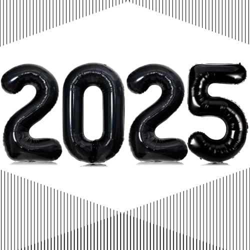 2025 Luftballons, 40,6 cm schwarze Zahlenballons 2025, schwarze Luftballons 2025, Neujahrsballons für Silvester, Partyzubehör 2025, Neujahr 2025, Weihnachten, Abschlussfeiern Dekorationen von LHOAVWE