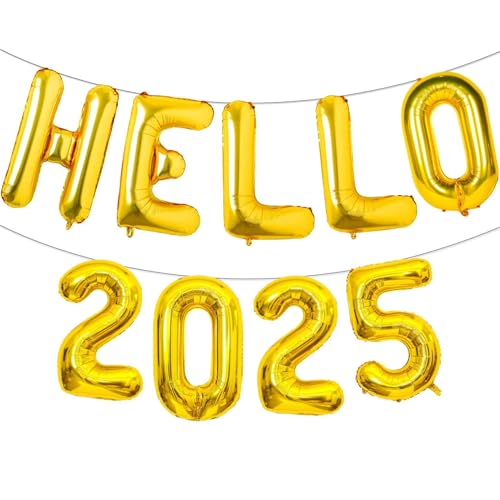 Hallo 2025 Luftballons, 40,6 cm Gold Hello 2025 Luftballons, Hallo 2025 Goldballons für Silvester Party Supplies 2025, Neujahrsdekorationen 2025, Weihnachtsdekorationen von LHOAVWE