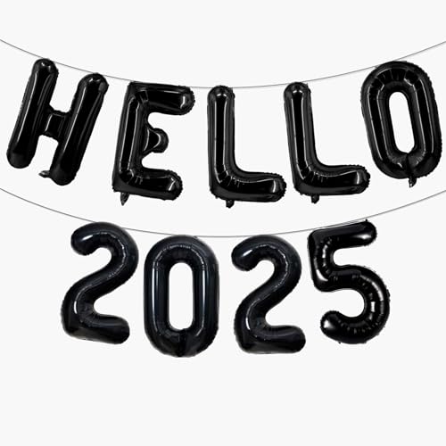 Hello 2025 Luftballons, 40,6 cm, schwarz, Hello 2025, Hello 2025, schwarze Luftballons für Silvesterpartyzubehör 2025, Neujahrsdekorationen 2025, Weihnachtsdekorationen von LHOAVWE