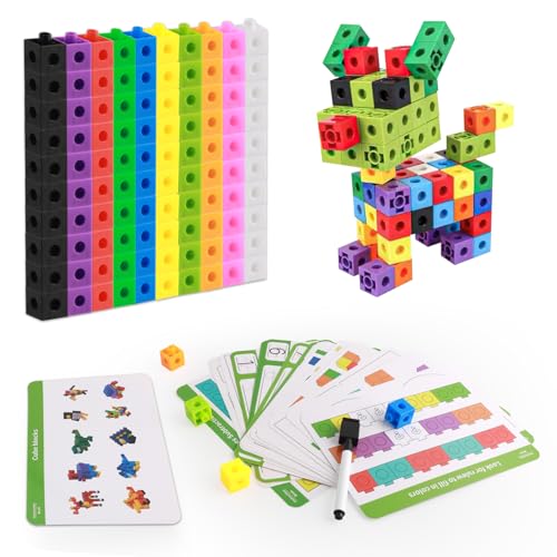 LHOEST 119 Stück Number Blocks, Steckwürfel Grundschule mit 18 Lehrkarten und Wischen Sie den Marker, Zahlenblocks Ab 3-8 Jahren Jungen Mädchen Steckwürfel von LHOEST