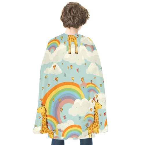 LHOKDR Umhang für Erwachsene, Halloween, Weihnachten, Cosplay, Hexenumhang, Unisex, Halloween-Umhang, Cartoon-Giraffe, Regenbogen und Wolken von LHOKDR