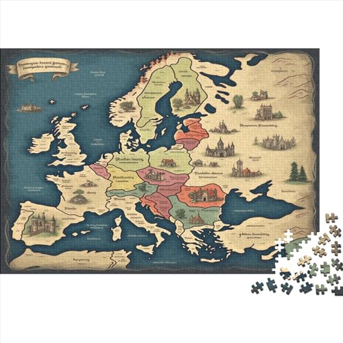 Map of Europe 1000 Stück Puzzles Puzzlespiel Qualität Verlässlich Map of Europe Für Die Ganze Familie Buntes Legespiel Kinder Ab 14 Jahren 1000pcs (75x50cm) von LHOUIYERTE