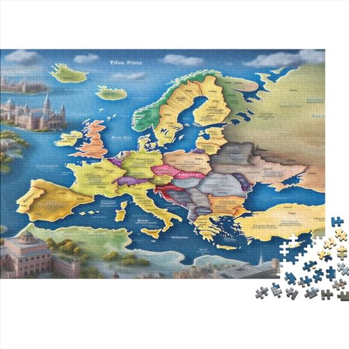 Map of Europe 500 Stück Puzzles Puzzlespiel Qualität Verlässlich Map of Europe Kinder Teenager Buntes Legespiel Erwachsenenpuzzle Ab 14 Jahren 500pcs (52x38cm) von LHOUIYERTE