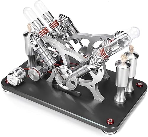 LHQLS Motor Modellbausatz für Erwachsene, bootfähiges V4-4-Zylinder-Parallel-Mikromotor Modell, mechanischer Metallmotormodellbausatz, Geschenk for Erwachsene for Technikbegeisterte. von LHQLS