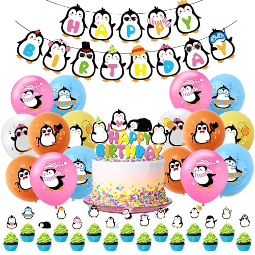 Pinguin Deko Geburtstag 37 Pcs,Pinguin Party Supplies,Pinguin Party Deko,Pinguin Luftballon,Pinguin Geburtstagstorte Deko,Pinguin Cake Toppers,Pinguin Ballon,Geburtstag Banner,Kinder Geburtstag Party von LHYQDM