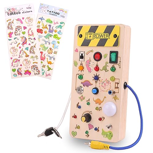 LIAMERHE Montessori Busy Board Montessori Holzspielzeug ab 1 Jahr Activity Board mit 8 LED Lichtschalterspielzeug Sensorisches Lernspielzeug ab 1 2 3 Jahre Geschenke für Kinder von LIAMERHE