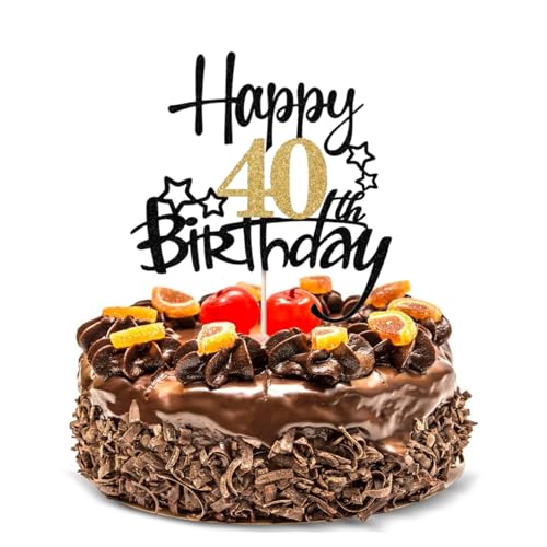 LIANRISES Tortendeko 40 Geburtstag Mann Frau, Cake Topper 40. Geburtstag, Schwarz und Gold Tortenaufsatz LIANRISES Tortendeko 40 Geburtstag Mann Frau, Cake Topper 40. Geburtstag, Schwarz und Gold Tortenaufsatz von LIANRISES