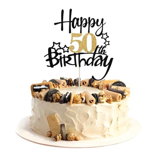 LIANRISES Tortendeko 50 Geburtstag Mann Frau, Cake Topper 50. Geburtstag, Schwarz und Gold Tortenaufsatz LIANRISES Tortendeko 50 Geburtstag Mann Frau, Cake Topper 50. Geburtstag, Schwarz und Gold Tortenaufsatz von LIANRISES