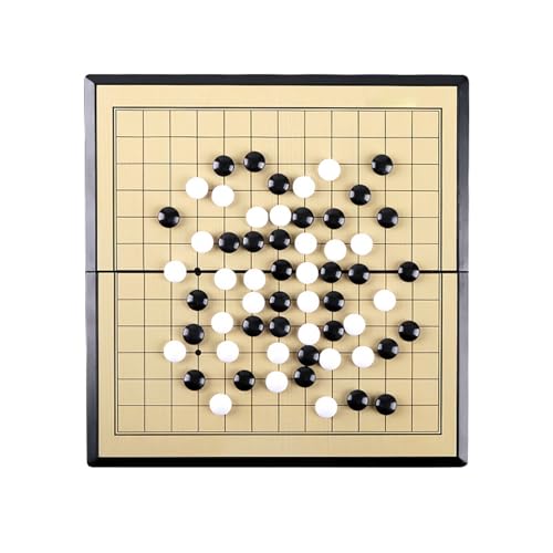 LIANTIAN Go-Spielbrett-Set, magnetisches, faltbares Go-Brett mit Aufbewahrungsboxen, einzelne Konvexe Go-Steine aus Kunststoff, ideal für Gelegenheits- und Wettkampfspieler(Yellow+Black,A) von LIANTIAN