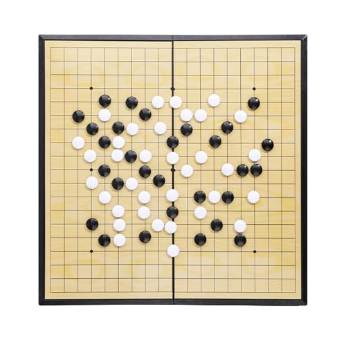 LIANTIAN Go-Spielbrett-Set, magnetisches, faltbares Go-Brett mit Aufbewahrungsboxen, einzelne Konvexe Go-Steine aus Kunststoff, ideal für Gelegenheits- und Wettkampfspieler(Yellow+Black,C) von LIANTIAN