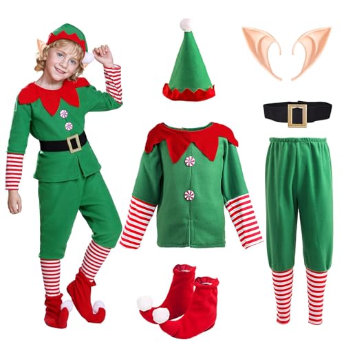 LIATIANYDX Elfenkostüm für Kinder, Mädchen und Jungen, Weihnachtselfenkostüme, Elfen-Outfit für Kinder (Jungen, 130 cm) von LIATIANYDX